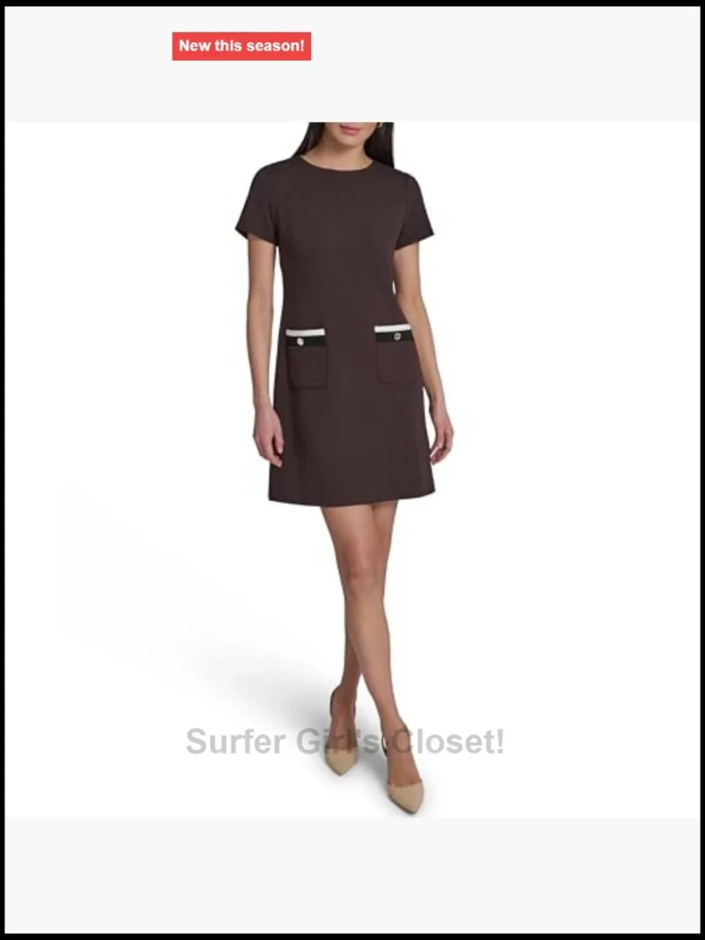 Women's Short Sleeve Crew Neck Shift Dress with Hip Pockets